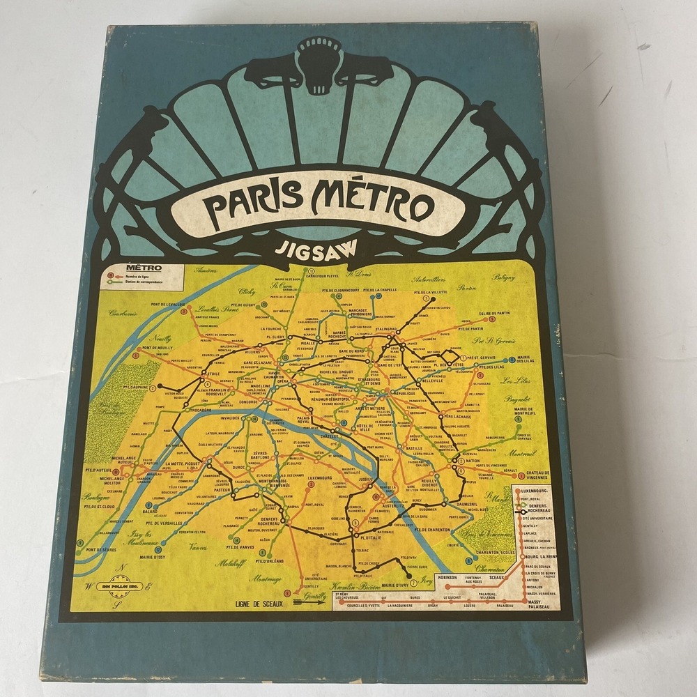 Vintage 1972 Paris Metro Jigsaw Puzzle Hoi Polloi 500 Piece Subway Map 405-300